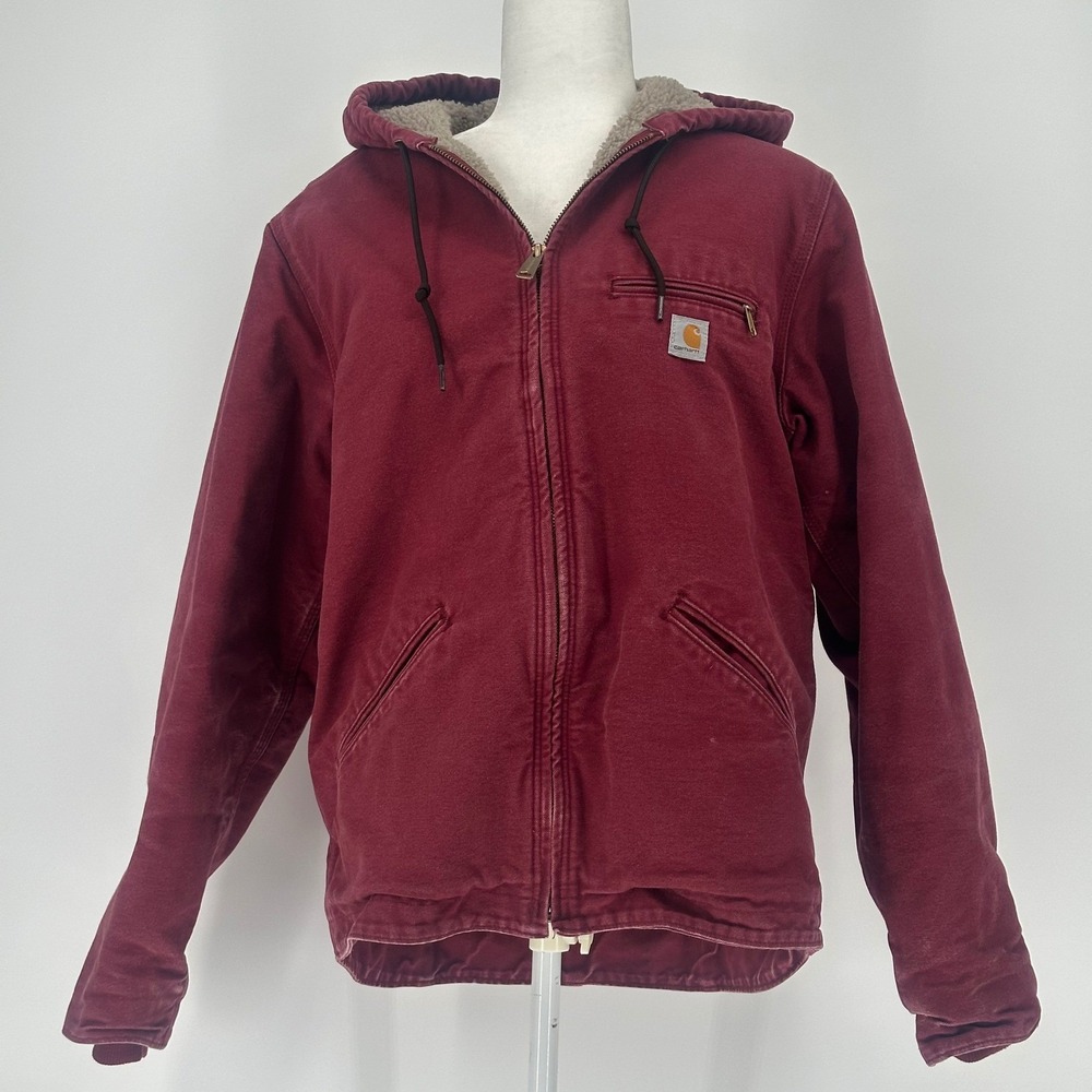 Carhartt Sherpa Lined Hooded Jacket Women's M Ruby Red Workwear WJ141 Y2K